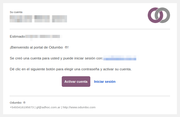 Pantalla de registro de la cuenta personal en Odumbo