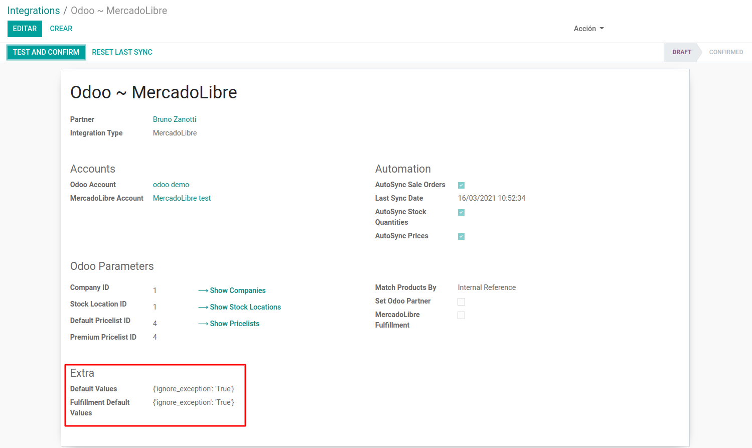 Campos Default Values con el diccionario ignore_exception