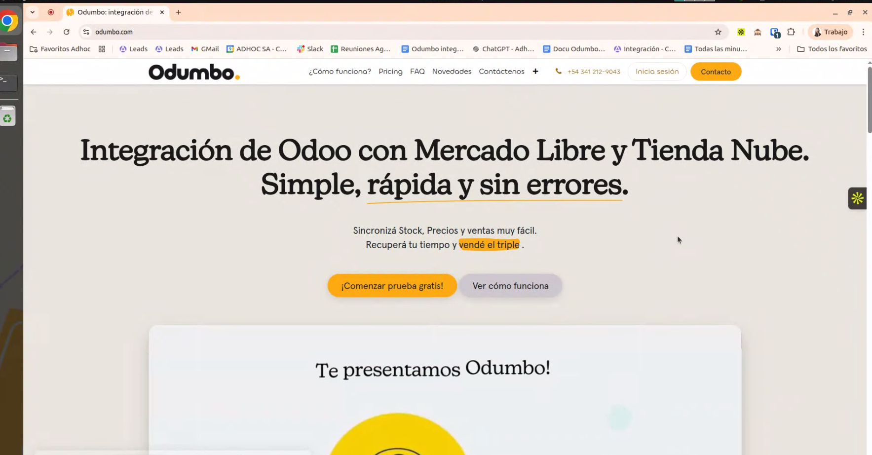 Pantalla de inicio de odumbo.com, con el acceso al portal
