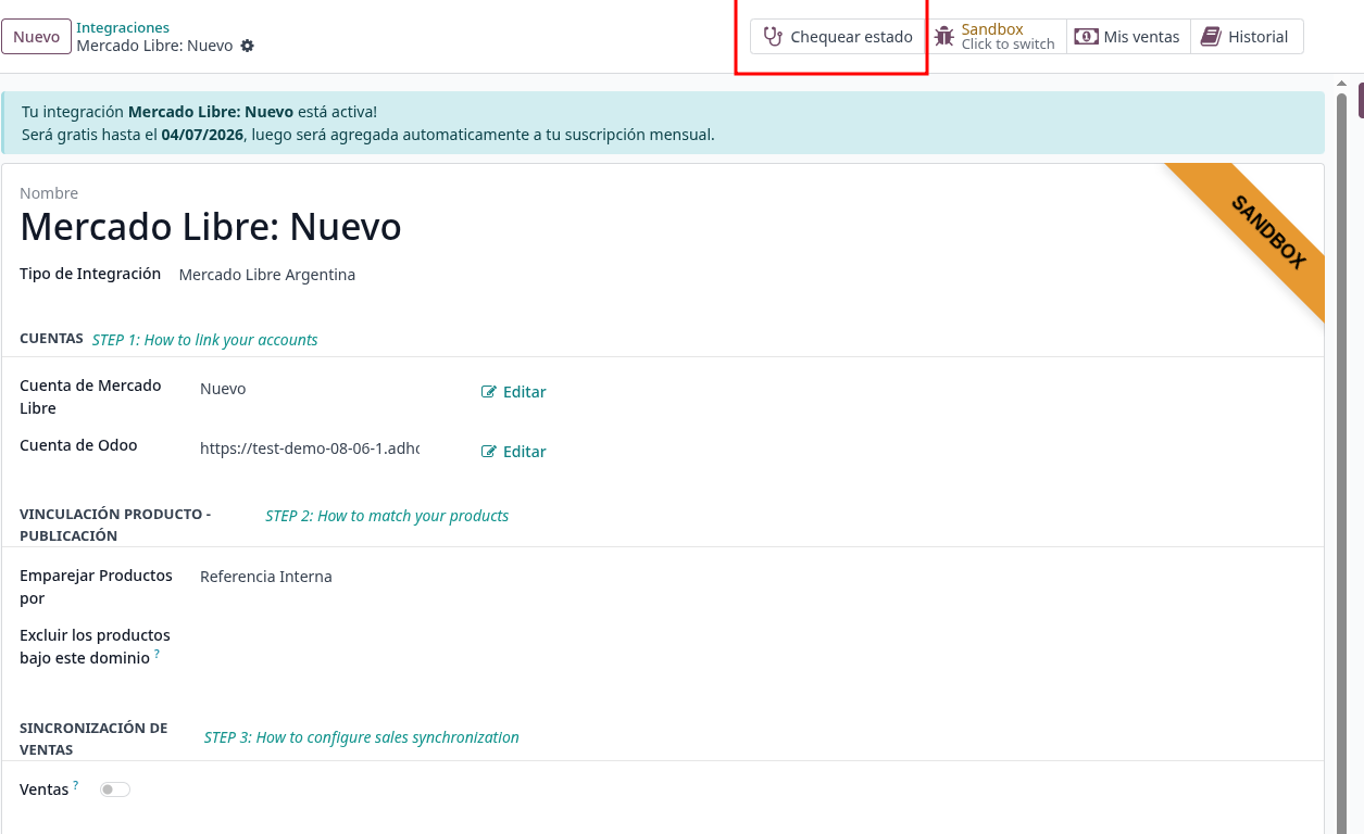Pop-up con el resultado del análisis de la integración
